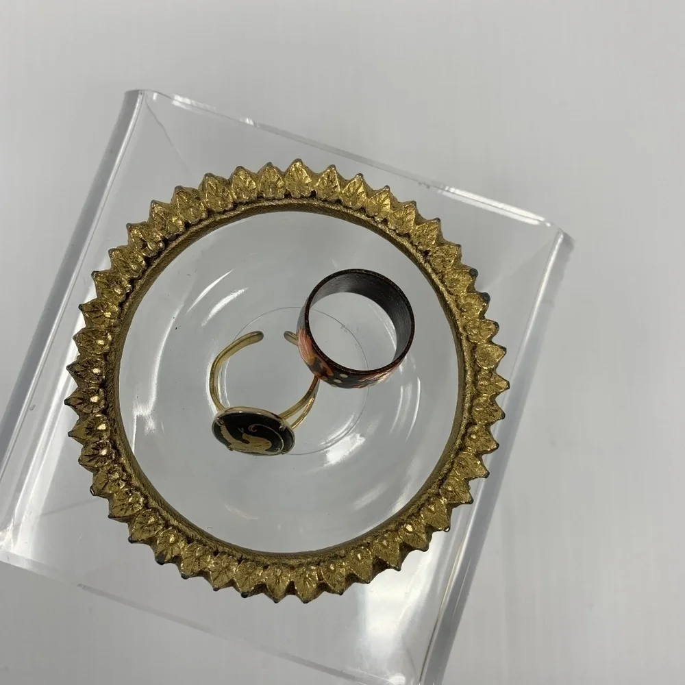Vintage Ring Dish Sunflower Clear & Gold Catchall Trinket Jewelry